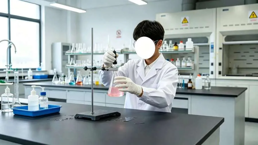 Arbeitsplatte aus Epoxidharz in einem Chemielabor Arbeitsplatte aus Epoxidharz in einem Chemielabor